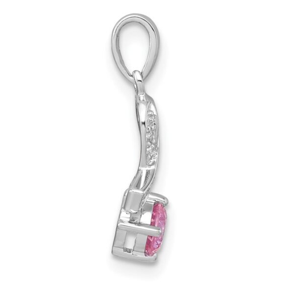 925 Sterling Silver Pink & White CZ Cancer Awareness Ribbon Necklace Charm - Picture 2 of 4
